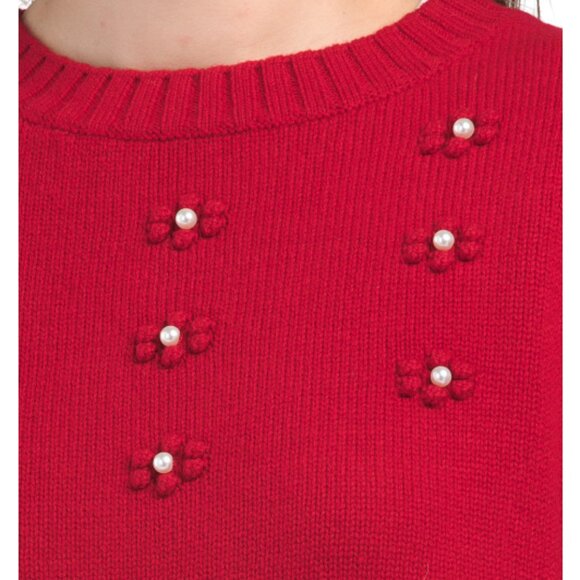 NEW HANNAH ROSE Merino Wool Faux Pearl Bobble Poncho ruby for women 764tn - Picture 3 of 4